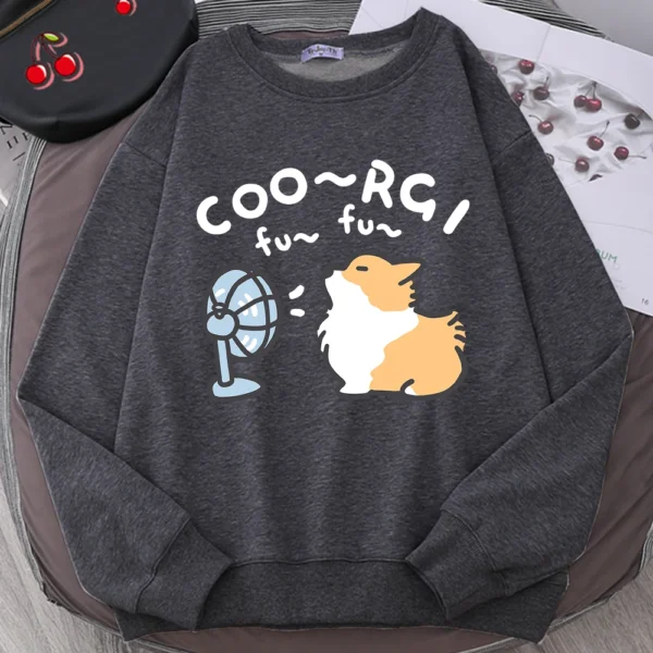 Cute Windblown Corgi design on a unisex crewneck sweatshirt.
