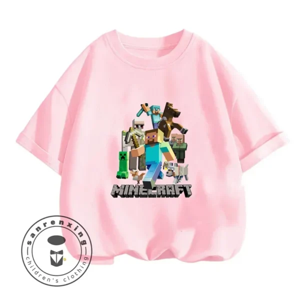 Kids' long sleeve O-neck T-shirt with Minecraft character graphic print. Unisex children's gaming top.