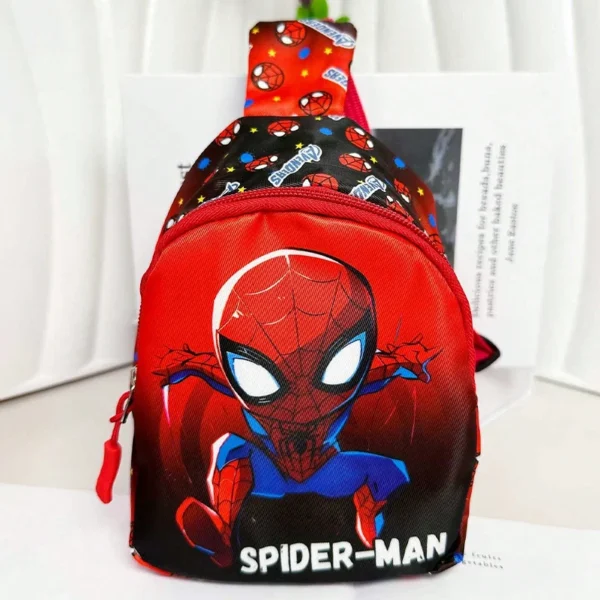 Red and blue Spider-Man themed nylon sling chest bag shown from the front