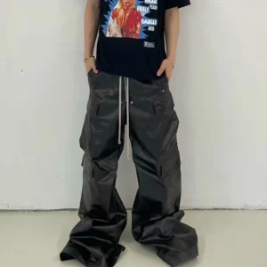 Men's matte PU leather cargo pants