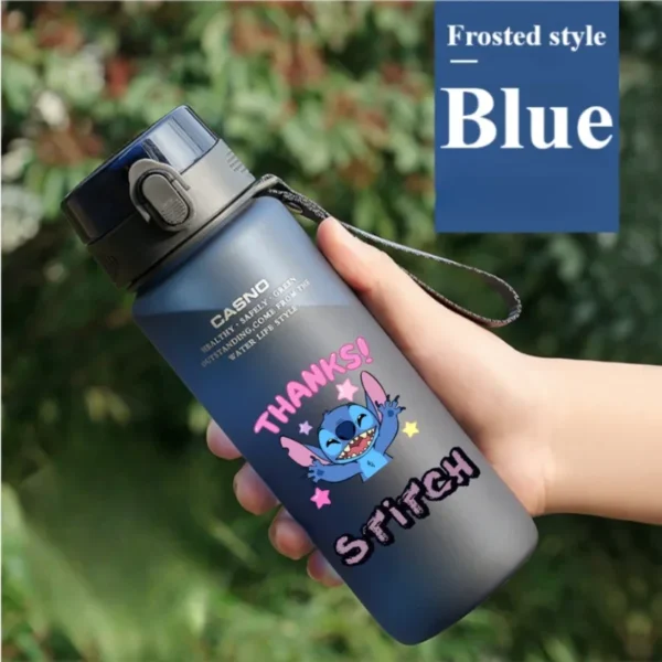 Large 1000ML clear plastic water bottle with blue Stitch and pink Angel Lilo & Stitch cartoon characters design. Portable drink cup.
