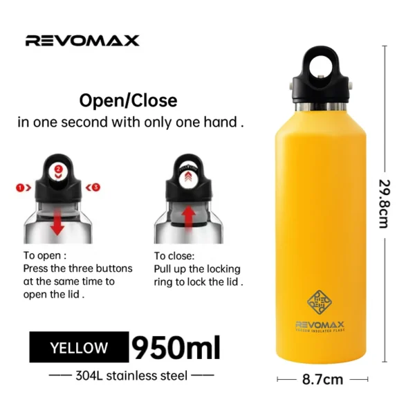 REVOMAX 950ml stainless steel vacuum insulated water bottle.