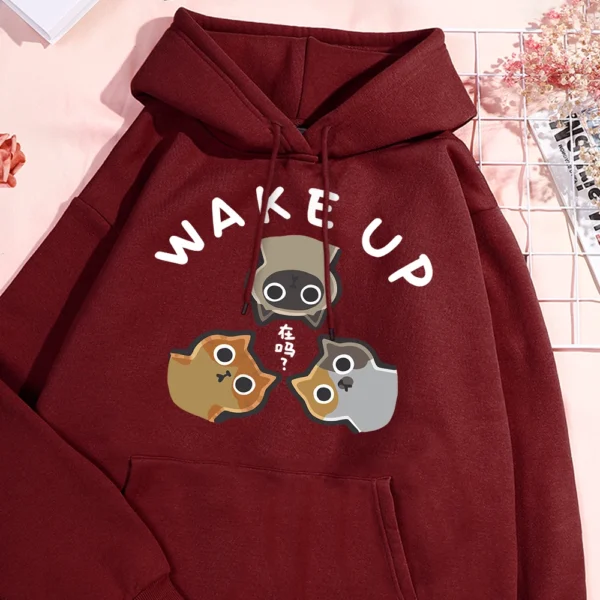 Wake Up 3 Onlookers of Cats Fleece Hoodie