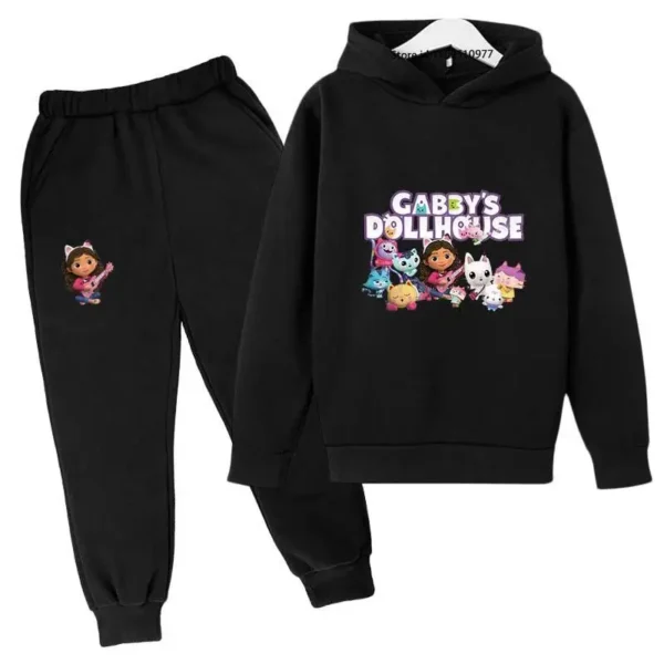 Gabby's Dollhouse kids tracksuit with colourful cartoon print hoodie and matching jogger pants for boys and girls ages 3-13.