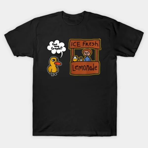 Funny "Got Grapes?" lemonade graphic t-shirt.