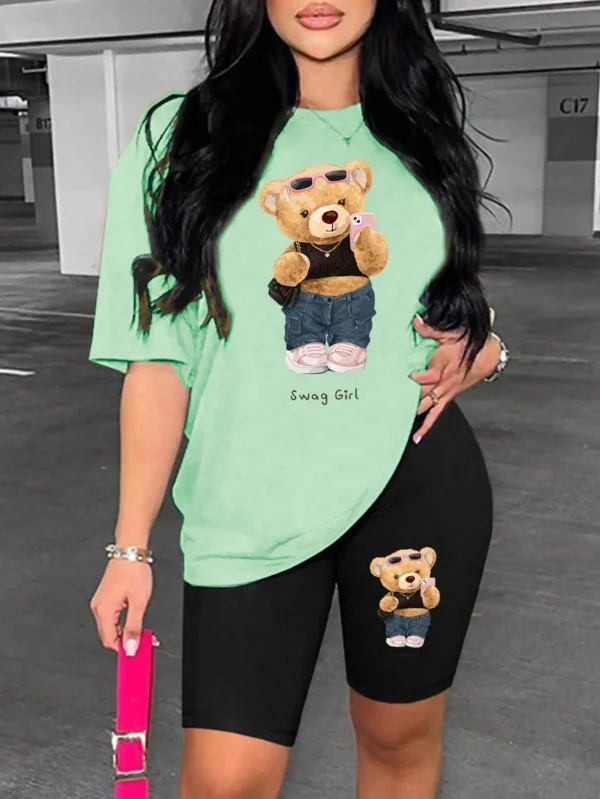 Cute Plush Bear Women's Two-Piece Short Set