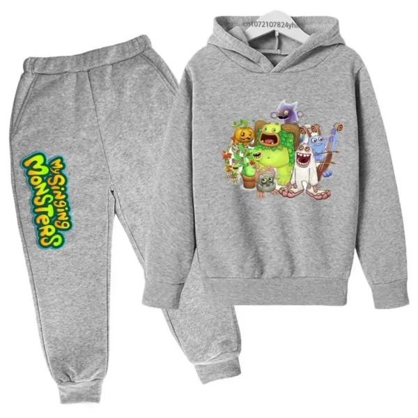Kids My Singing Monsters tracksuit set featuring character print hoodie and matching pants for boys and girls ages 3-14. ```