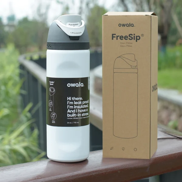 Owala insulated stainless steel water bottle with straw in [mention color if known