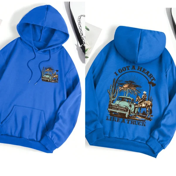 Women's casual streetwear hoodie with graphic print and warm faux fur lining - Autumn/Winter style. ```
