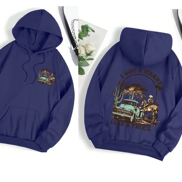 Women's casual streetwear hoodie with graphic print and warm faux fur lining - Autumn/Winter style. ```