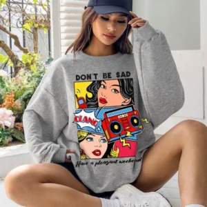 Women's casual warm fleece sweatshirt with a cartoon graphic print.