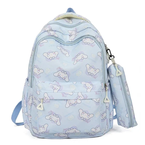 Official MINISO Cinnamoroll large capacity blue & white nylon backpack for kids and students featuring the cute Sanrio character.