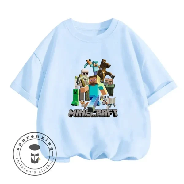 Kids' long sleeve O-neck T-shirt with Minecraft character graphic print. Unisex children's gaming top.