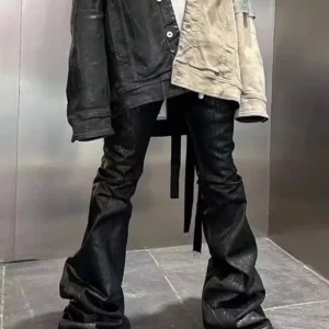 Men's black waxed leather stretch jeans