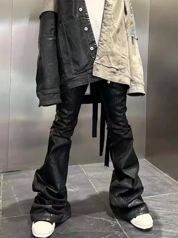 Men's black waxed leather stretch jeans