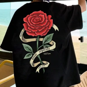 Men's red rose graphic t-shirt
