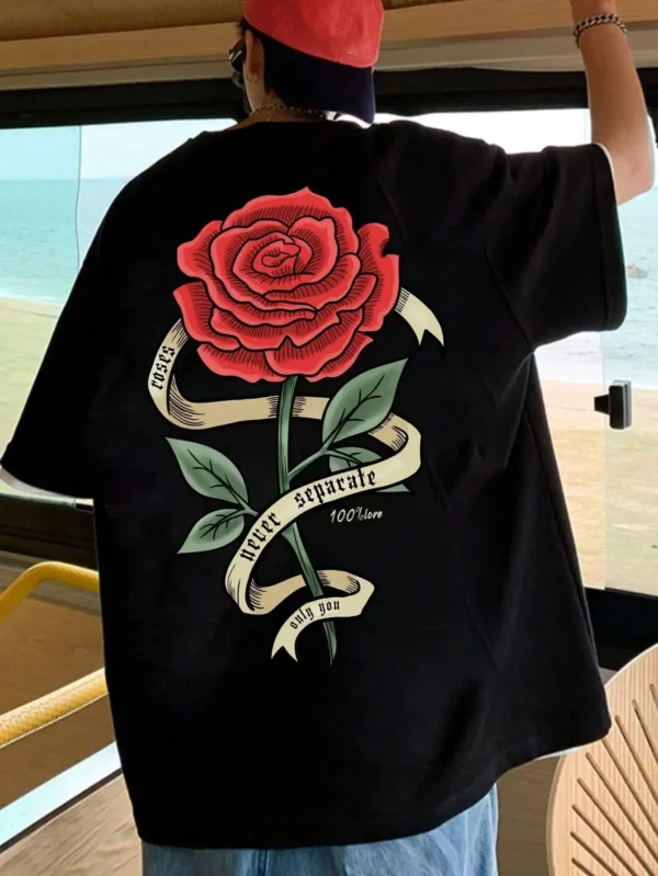 Men's red rose graphic t-shirt