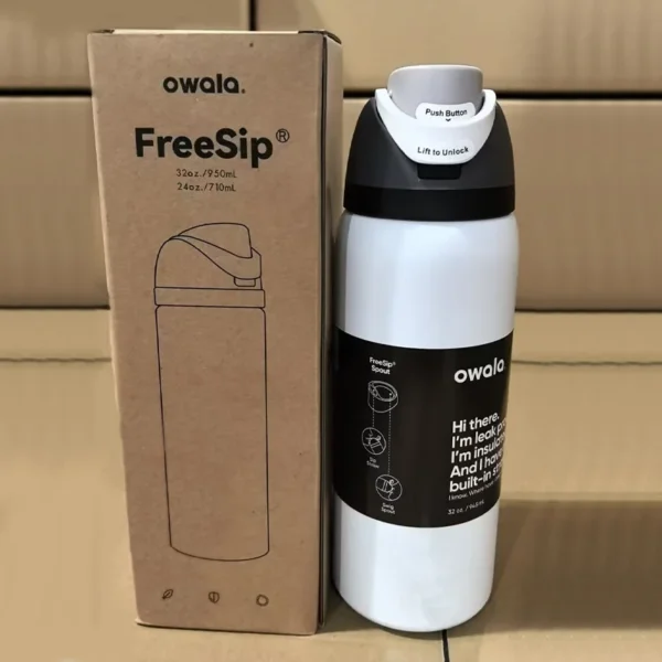 Owala Free Sip insulated stainless steel water bottle in multiple colors and sizes.