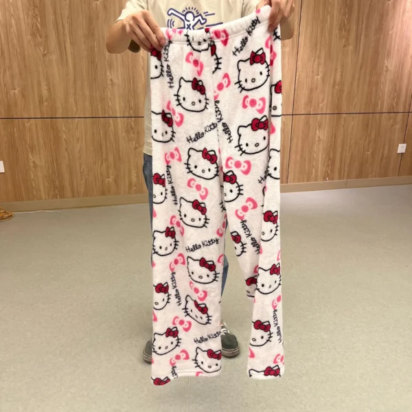 Women's soft flannel pajama pants with a cute all-over Hello Kitty character pattern print.