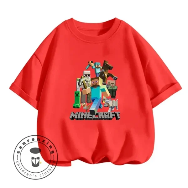 Kids' long sleeve O-neck T-shirt with Minecraft character graphic print. Unisex children's gaming top.