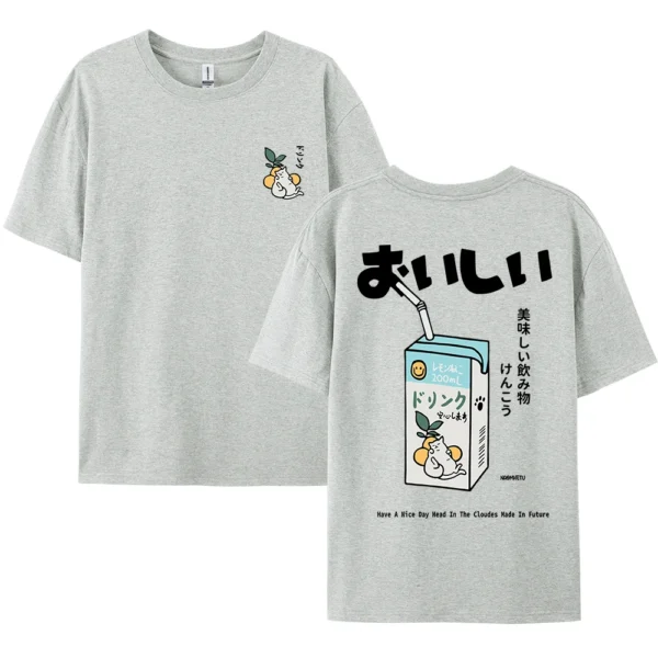 Oversized cotton t-shirt with a Japanese cat print graphic on the front