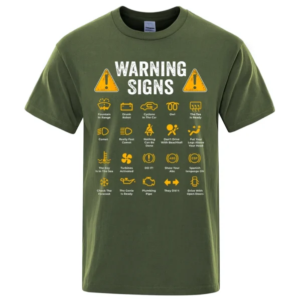 Funny Driving Warning Signs 101 T-Shirt for men - Cotton tee gift for mechanics and drivers.