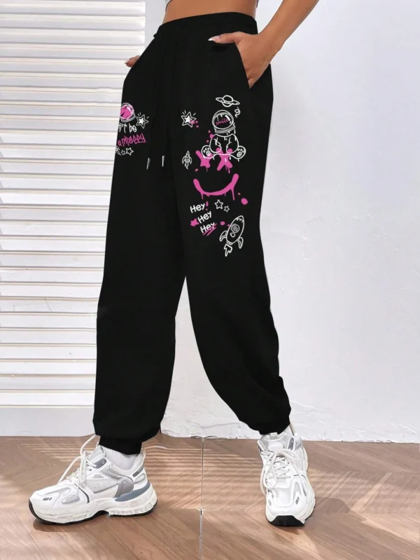 Women's casual graffiti print drawstring sweatpants with pockets