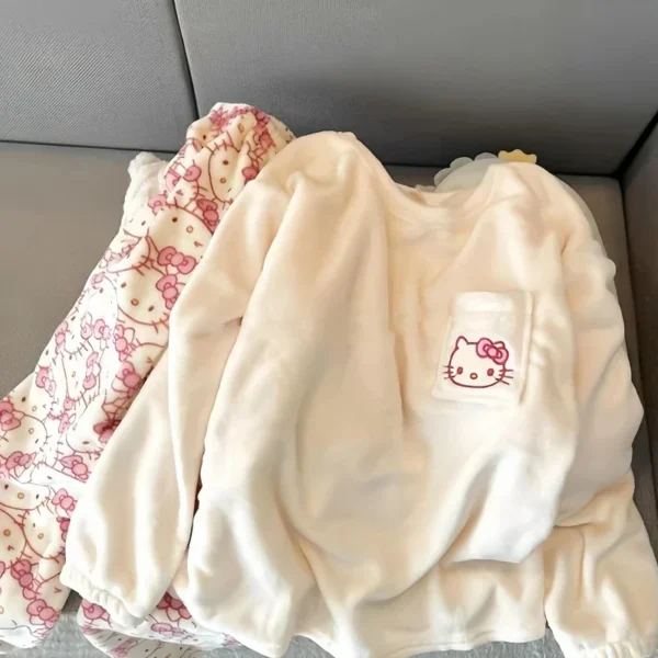 Hello Kitty women's warm winter flannel velvet pajama set - pink Sanrio sleepwear
