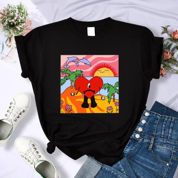 Bad Bunny graphic tee with sad heart