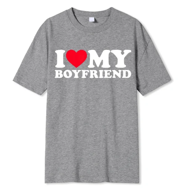 Funny couple t-shirt with 'I Love My BF/GF So Stay Away' message printed on the front.
