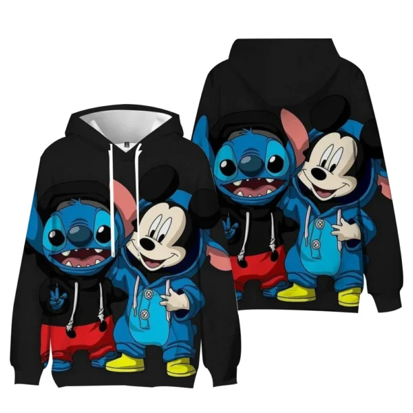 Kawaii Stitch unisex hoodie featuring a cute blue cartoon character print on a comfortable loose-fit sweatshirt.