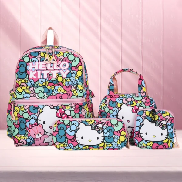 MINISO Hello Kitty 4-piece pink nylon backpack set with matching crossbody bag