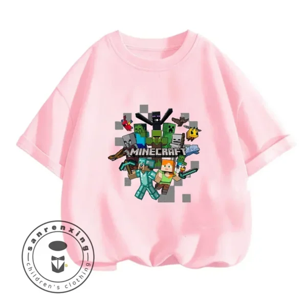 Kids' long sleeve O-neck T-shirt with Minecraft character graphic print. Unisex children's gaming top.