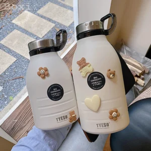 Double wall stainless steel water bottle with straw