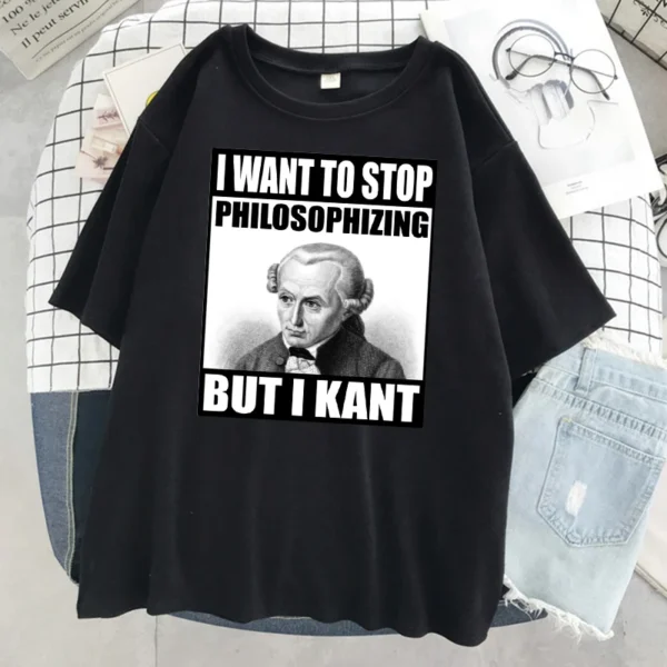 Woman wearing funny Kant philosophy meme t-shirt | Soft casual women's tee