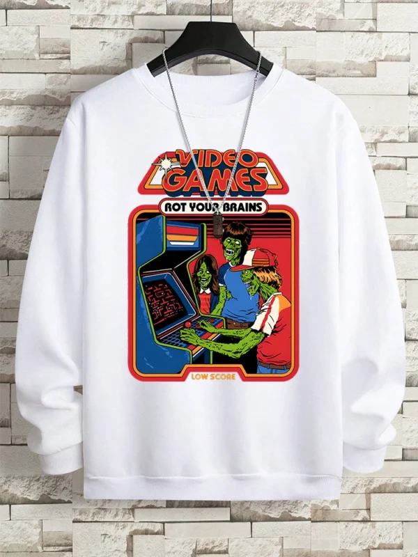 Retro "Video Games Rot Your Brains" comics hoody for men.