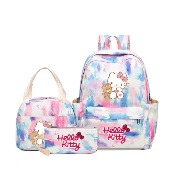 MINISO Kuromi and Cinnamoroll large capacity nylon backpack set with matching lunch bag and pencil case.