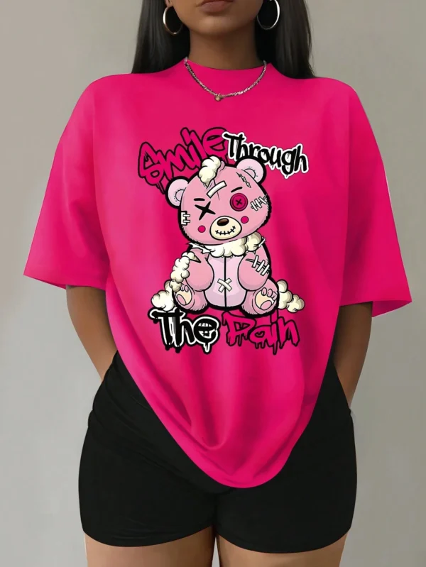 Women's puppet bear print two-piece shorts set