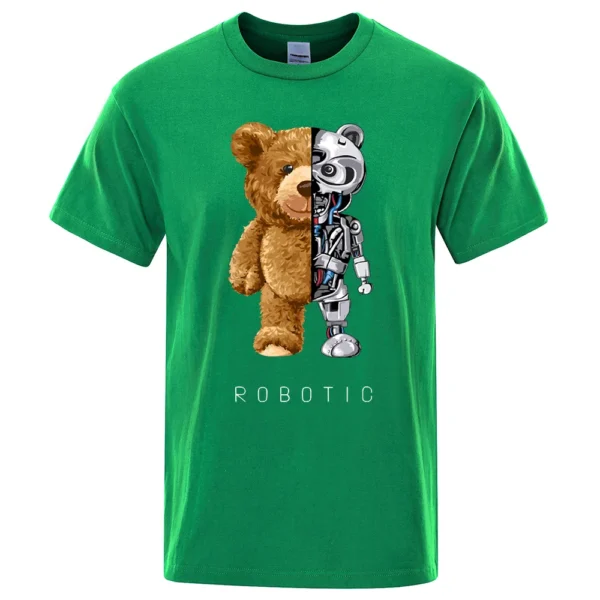 Men's oversized cotton t-shirt displaying a funny graphic of a robot teddy bear