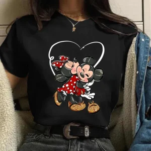 Unisex t-shirt with funny cartoon graphic of Mickey and Minnie Mouse - Disney streetwear style.