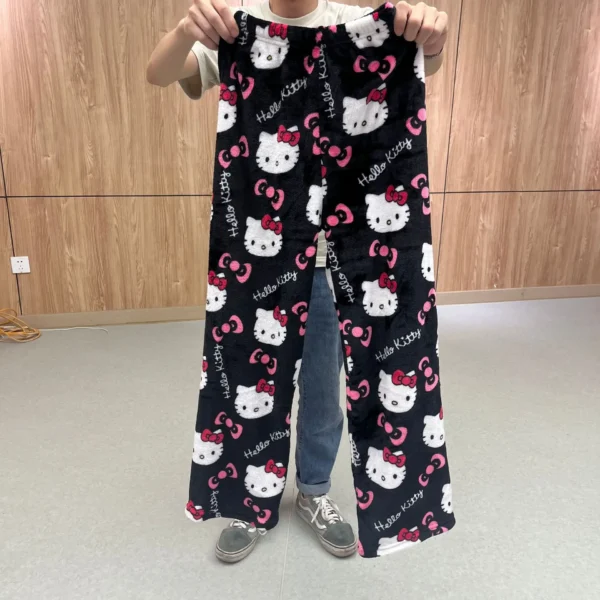 Women's soft flannel pajama pants with a cute all-over Hello Kitty character pattern print.
