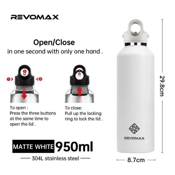 REVOMAX 950ml stainless steel vacuum insulated water bottle.