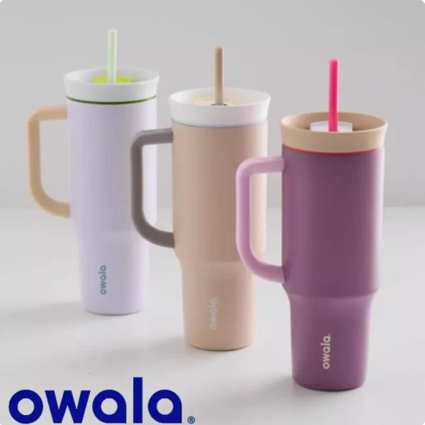 Owala Free Sip insulated stainless steel water bottle in multiple colors and sizes.