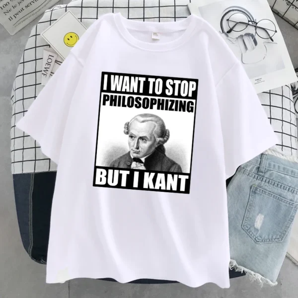Woman wearing funny Kant philosophy meme t-shirt | Soft casual women's tee