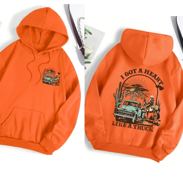 Women's casual streetwear hoodie with graphic print and warm faux fur lining - Autumn/Winter style. ```