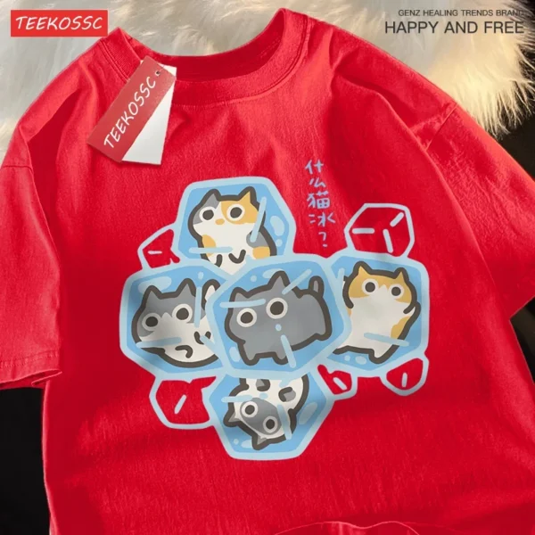 Soft gray cotton unisex t-shirt with a funny cat graphic print.