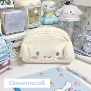 MINISO cute flannel pouch featuring Hello Kitty and Cinnamoroll cartoon design.