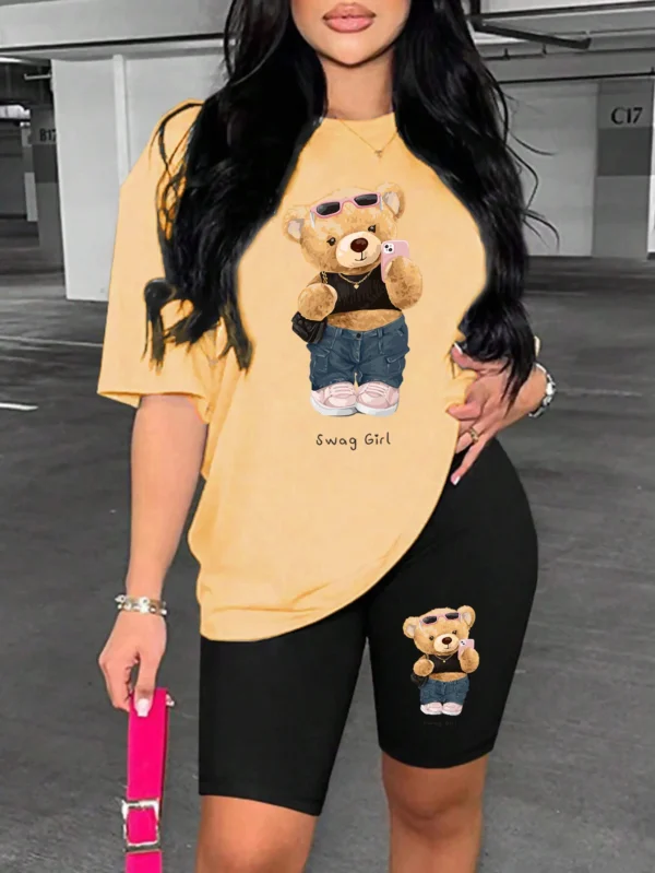 Cute Plush Bear Women's Two-Piece Short Set