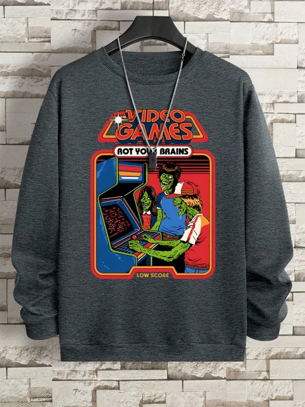 Retro "Video Games Rot Your Brains" comics hoody for men.