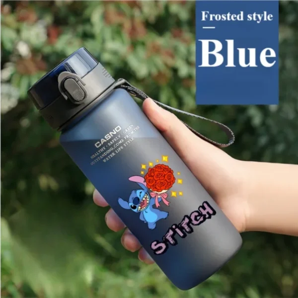 Large 1000ML clear plastic water bottle with blue Stitch and pink Angel Lilo & Stitch cartoon characters design. Portable drink cup.